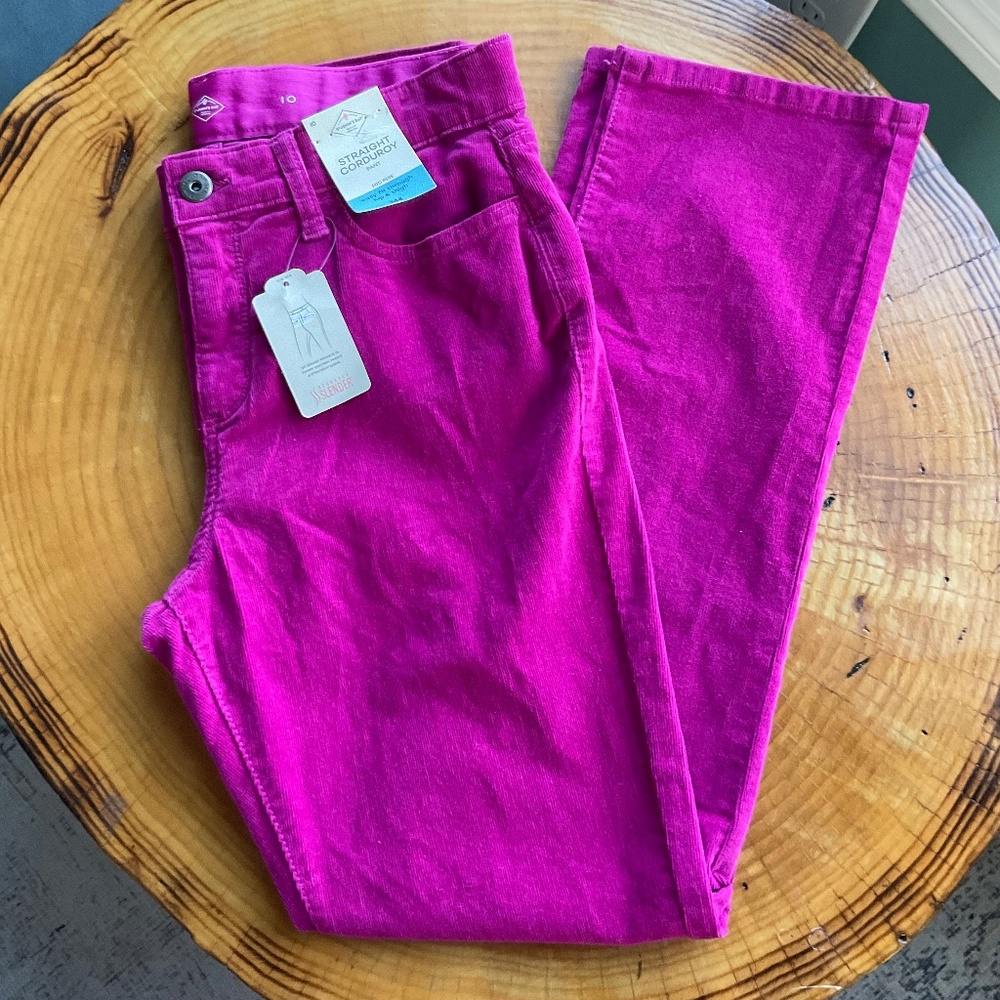 St. John's Bay Straight Corduroy Pants Women's Size 10 Mid Rise FESTIVAL FUCHSIA